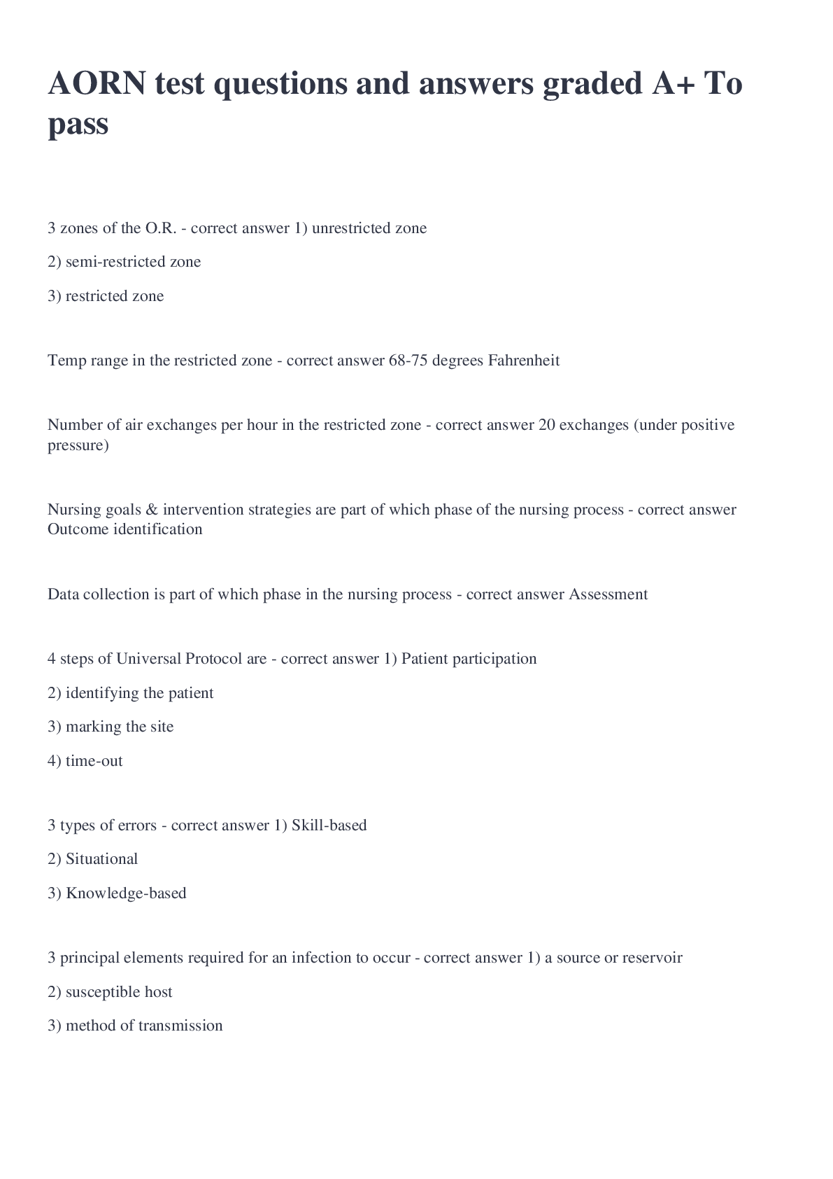 Preview image for AORN test questions and answers graded A+ To pass